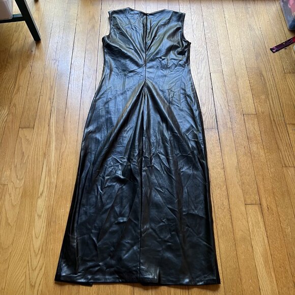 House Of Harlow 1960 Size L Vamp Black Faux Leather Sleeveless Slit Midi Dress - Picture 16 of 16